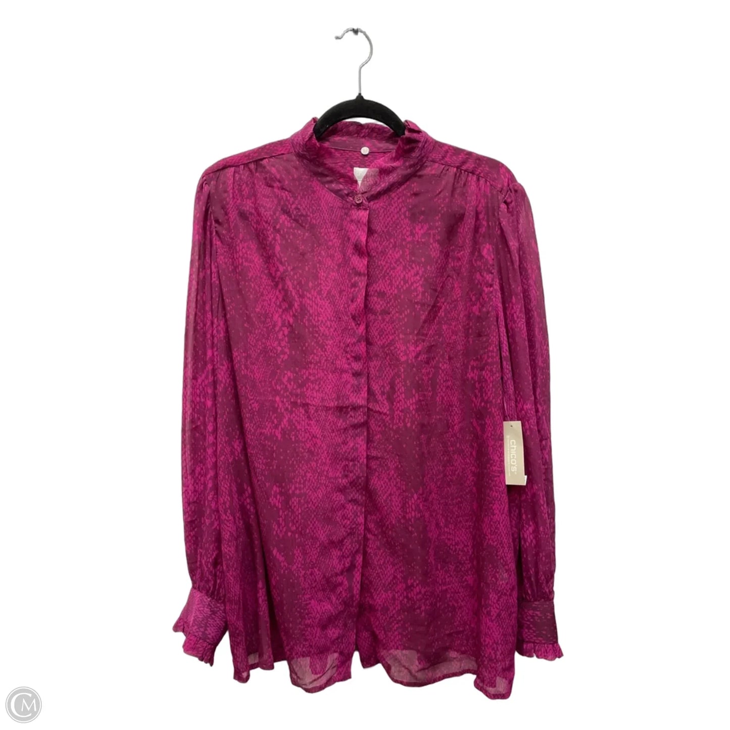 Blouse Long Sleeve By Chicos In Snakeskin Print, Size: Xl