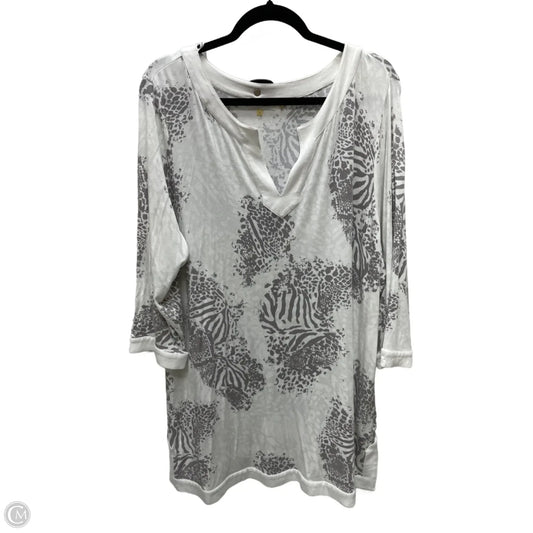 Tunic Long Sleeve By Calvin Klein In Grey & White, Size: 1x