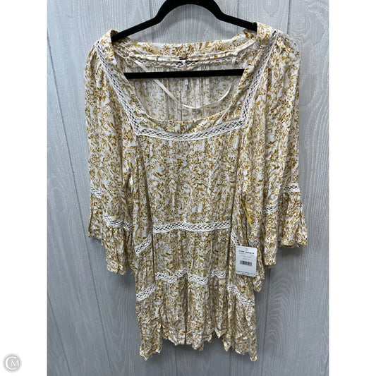 Top 3/4 Sleeve By Free People In White & Yellow, Size: L