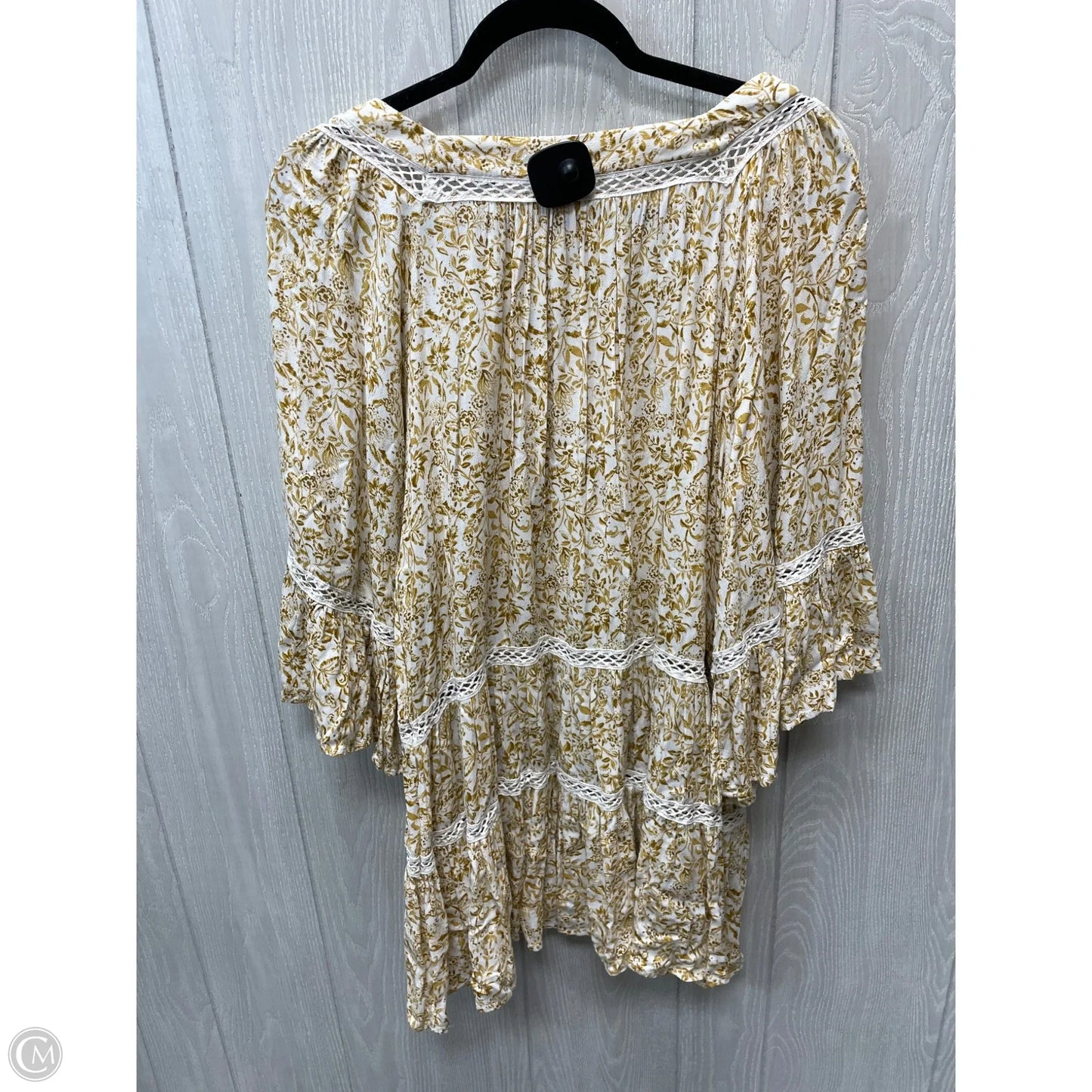 Top 3/4 Sleeve By Free People In White & Yellow, Size: L