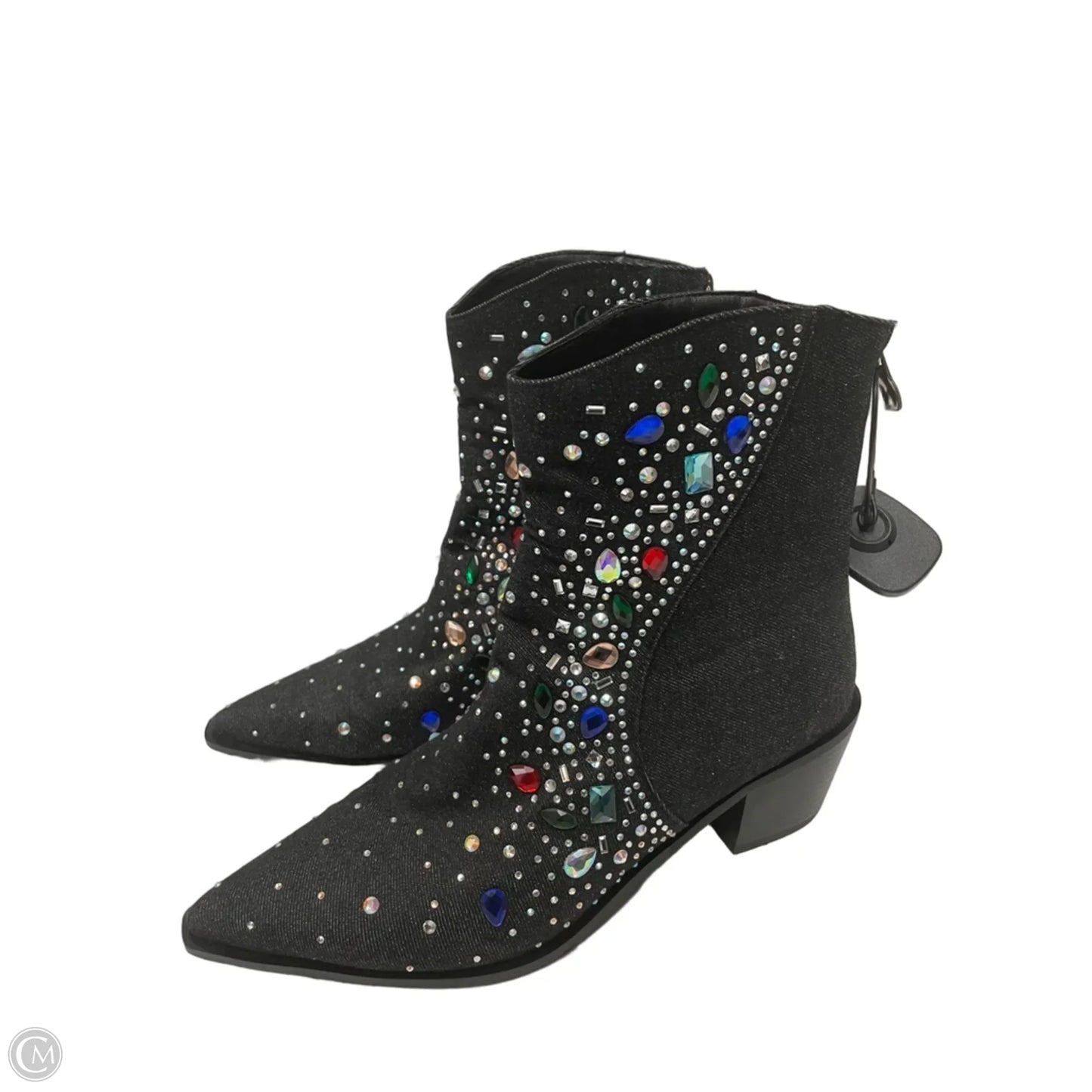 Boots Ankle Heels By LONDON RAY In Black Denim, Size: 10