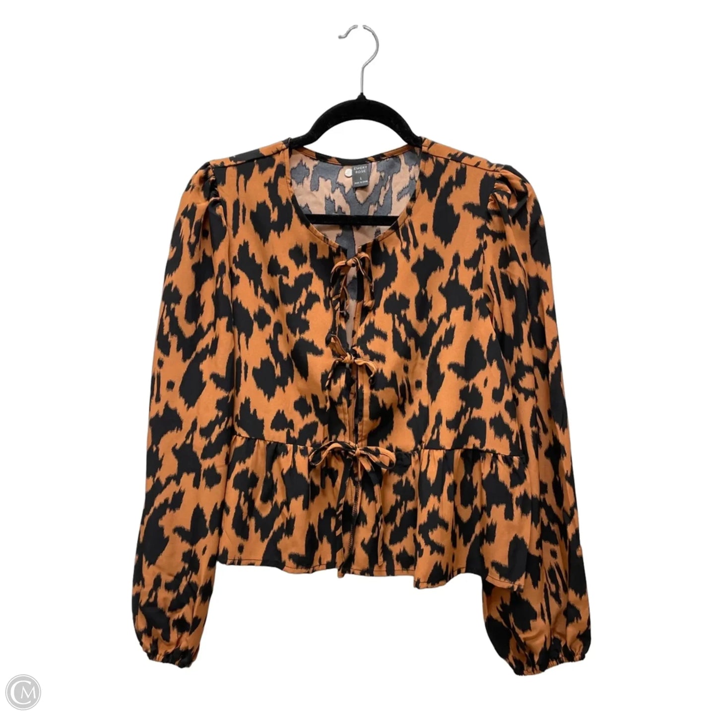Blouse Long Sleeve By Emery Rose In Animal Print, Size: L