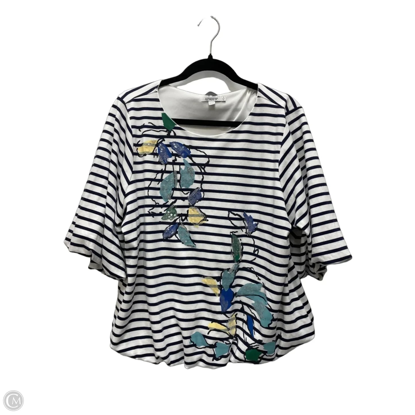 Top Short Sleeve By Chicos In Striped Pattern, Size: Xl