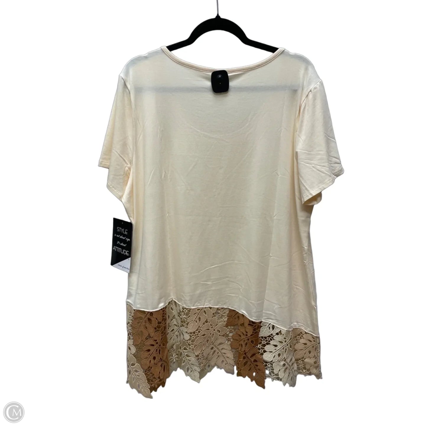 Top Short Sleeve By Attitude In Cream & Tan, Size: Xl