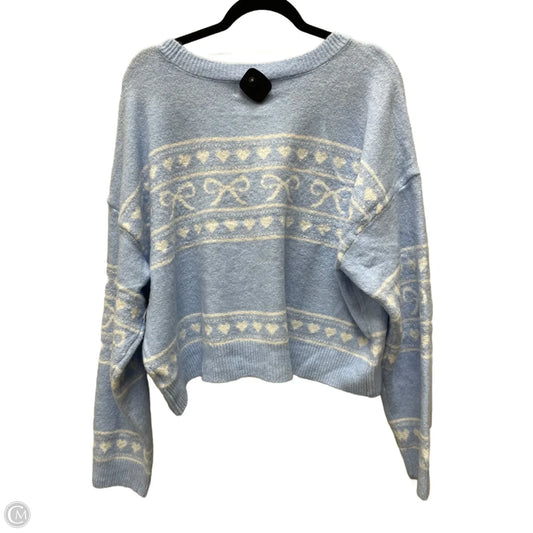 Sweater Cardigan By No Boundaries In Blue & White, Size: 2x