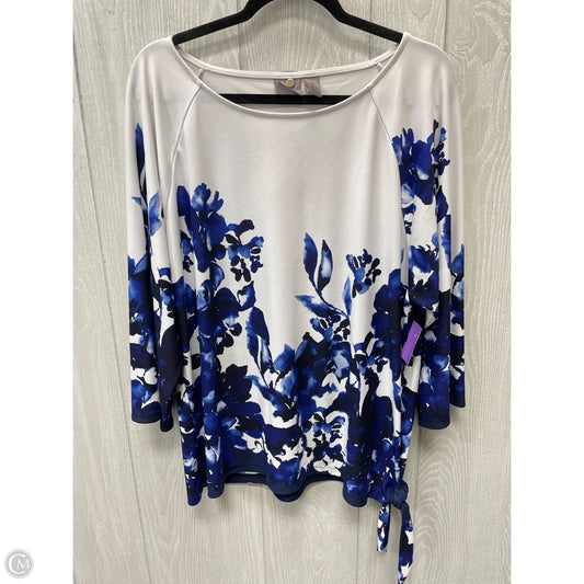 Top 3/4 Sleeve By Chicos In Blue & White, Size: Xl