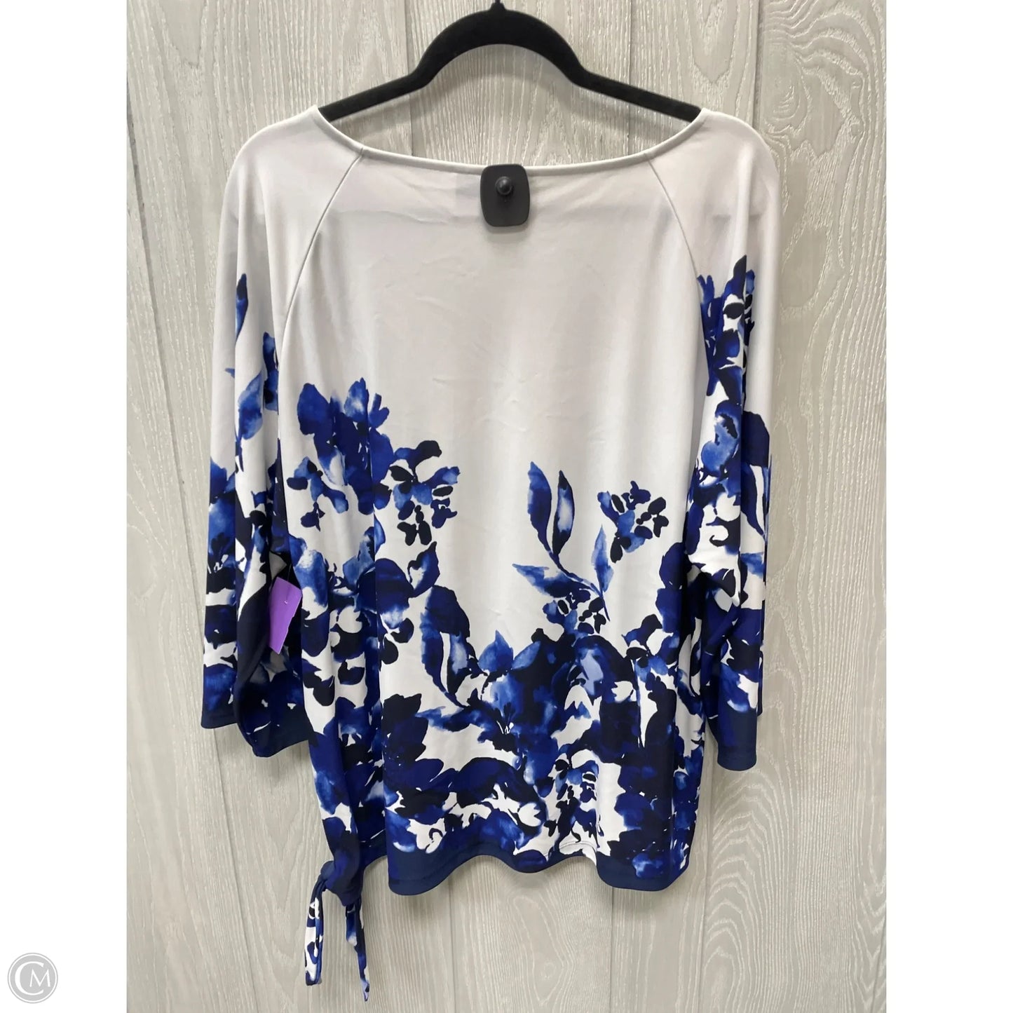 Top 3/4 Sleeve By Chicos In Blue & White, Size: Xl