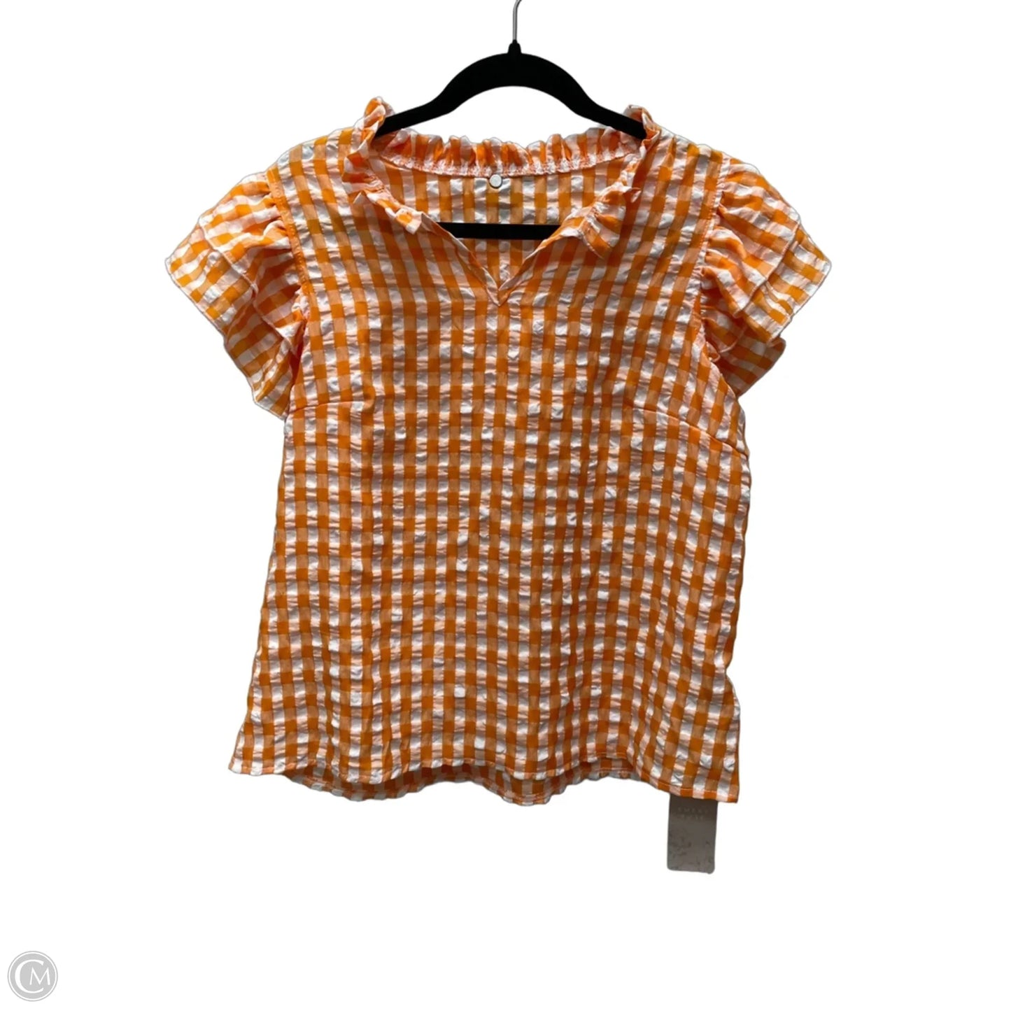 Top Short Sleeve By Emery Rose In Plaid Pattern, Size: L