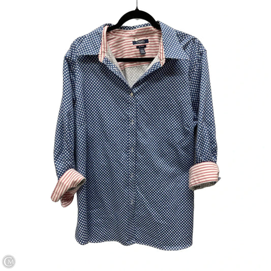 Top Short Sleeve By Chaps In Blue & White, Size: 2x