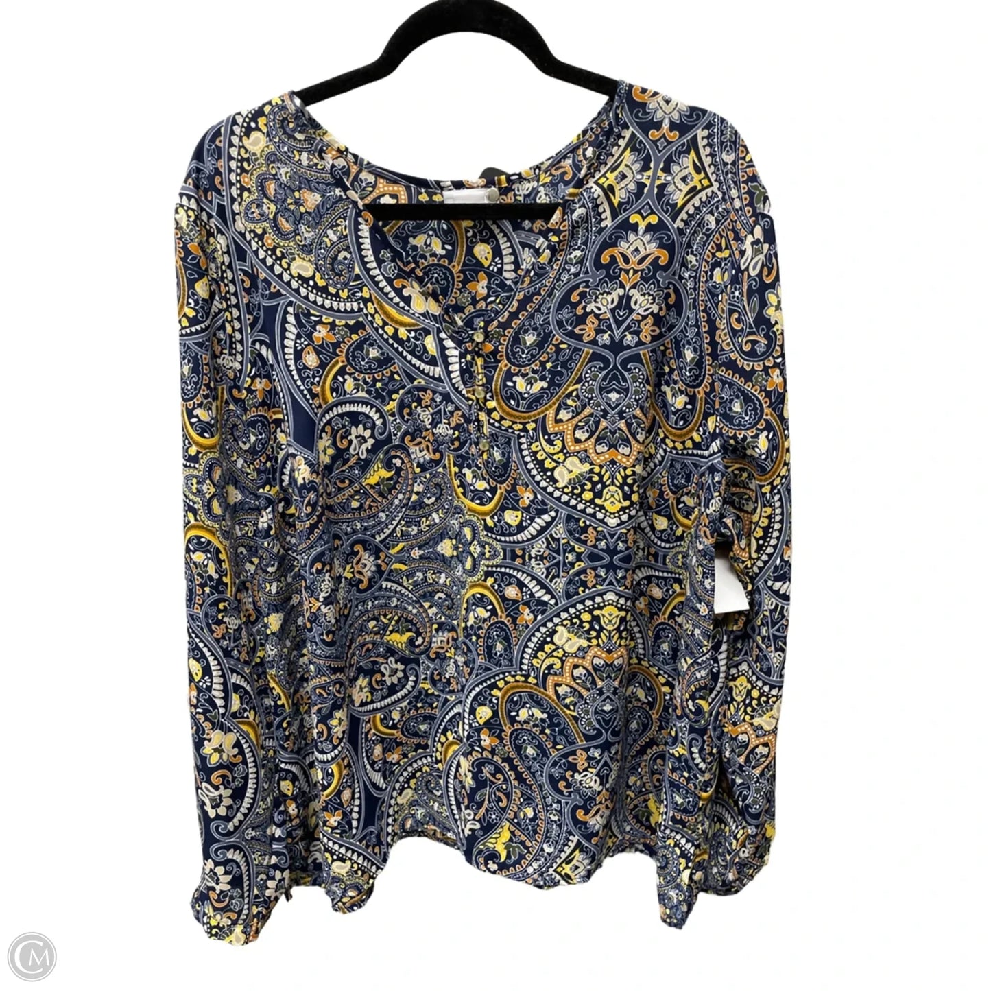 Blouse Long Sleeve By Liz Claiborne In Blue & Orange, Size: 2x