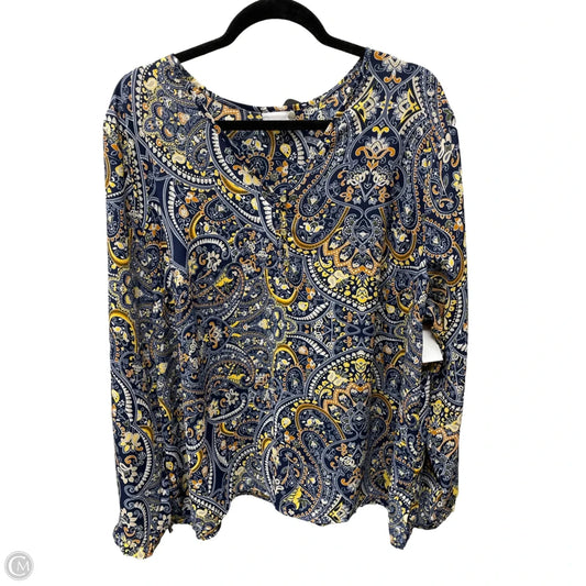 Blouse Long Sleeve By Liz Claiborne In Blue & Orange, Size: 2x