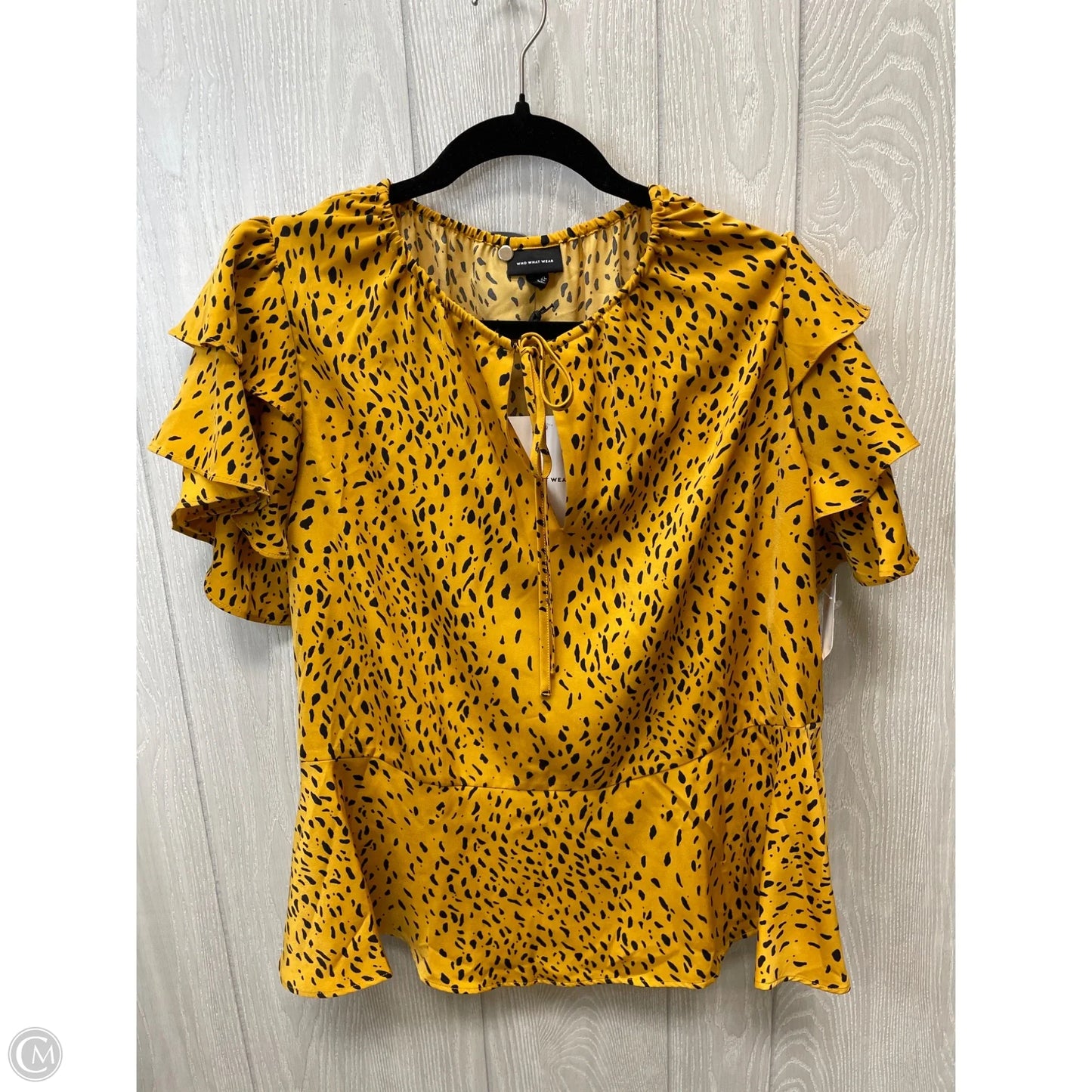Blouse Short Sleeve By Who What Wear In Black & Yellow, Size: 2x