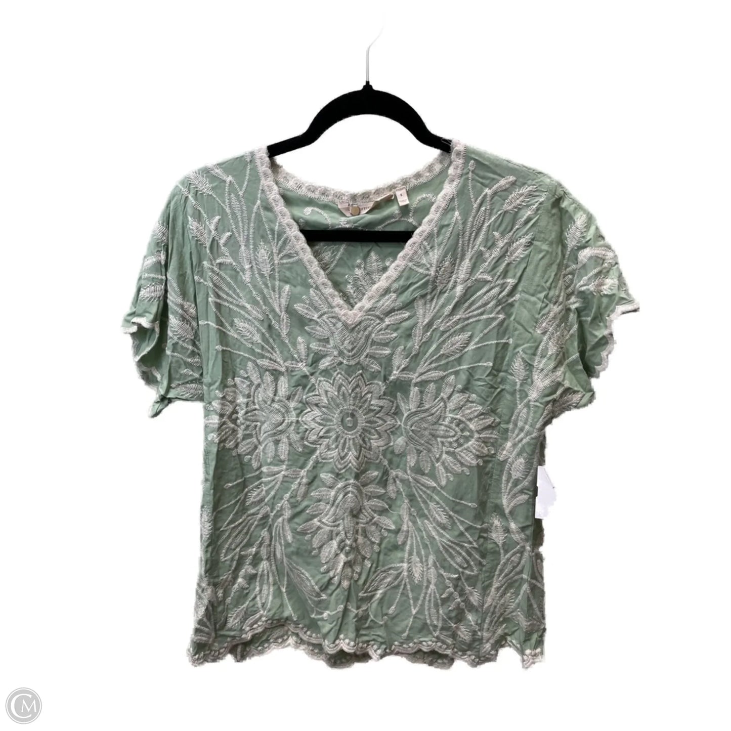 Top Short Sleeve By Soft Surroundings In Green & White, Size: S