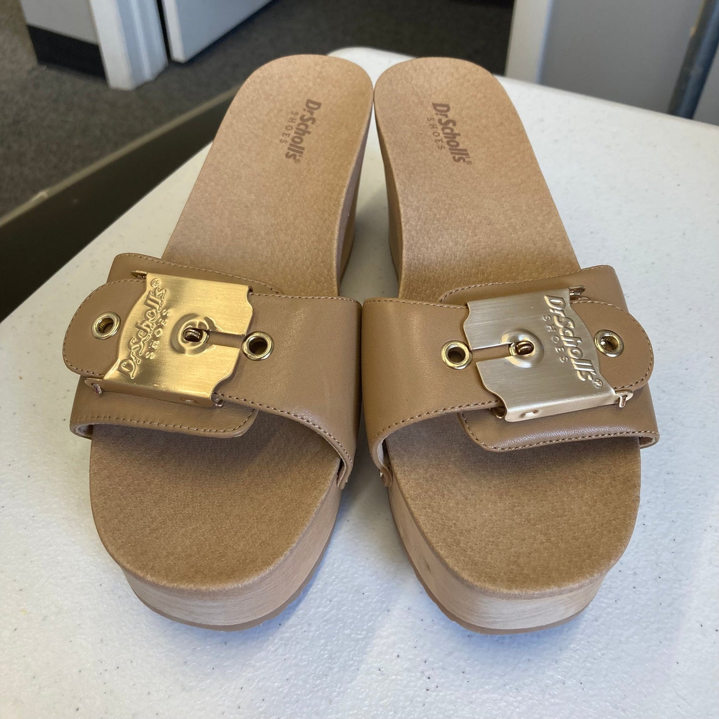 Sandals Heels Wedge By Dr Scholls In Tan, Size:8