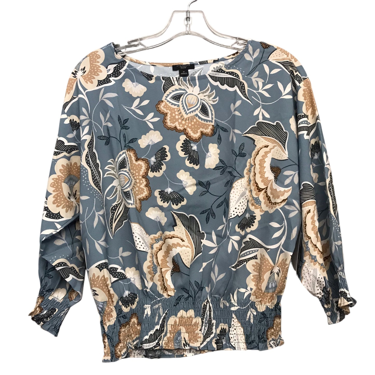 Top 3/4 Sleeve By Ann Taylor In Blue & Cream, Size:SPetite