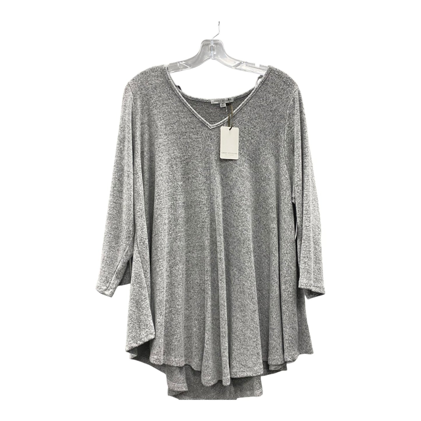 Top 3/4 Sleeve By Green Envelope In Grey, Size:1X