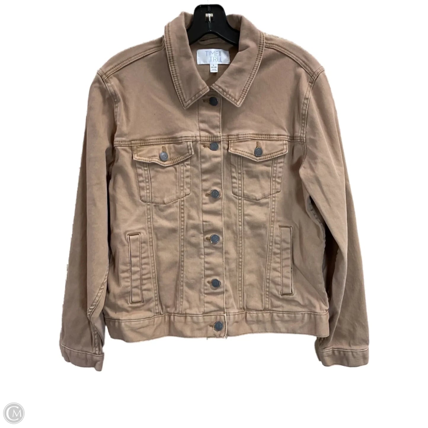 Jacket Denim By Time And Tru In Tan Denim, Size: L