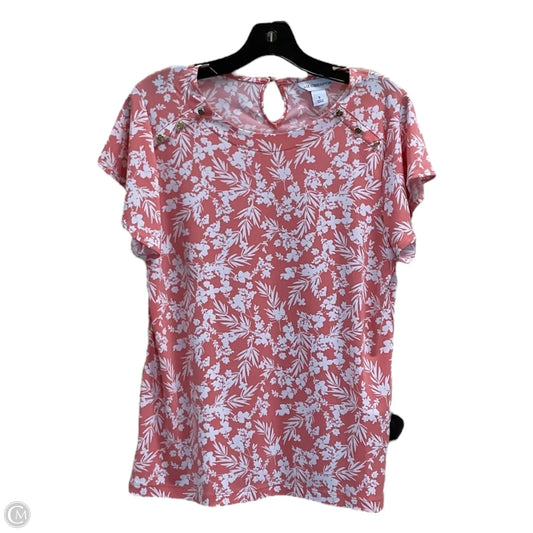 Top Short Sleeve By Liz Claiborne In Orange & White, Size: S