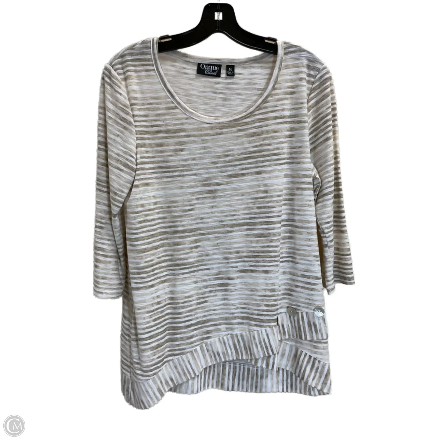 Top 3/4 Sleeve By Onque In Tan & White, Size: M