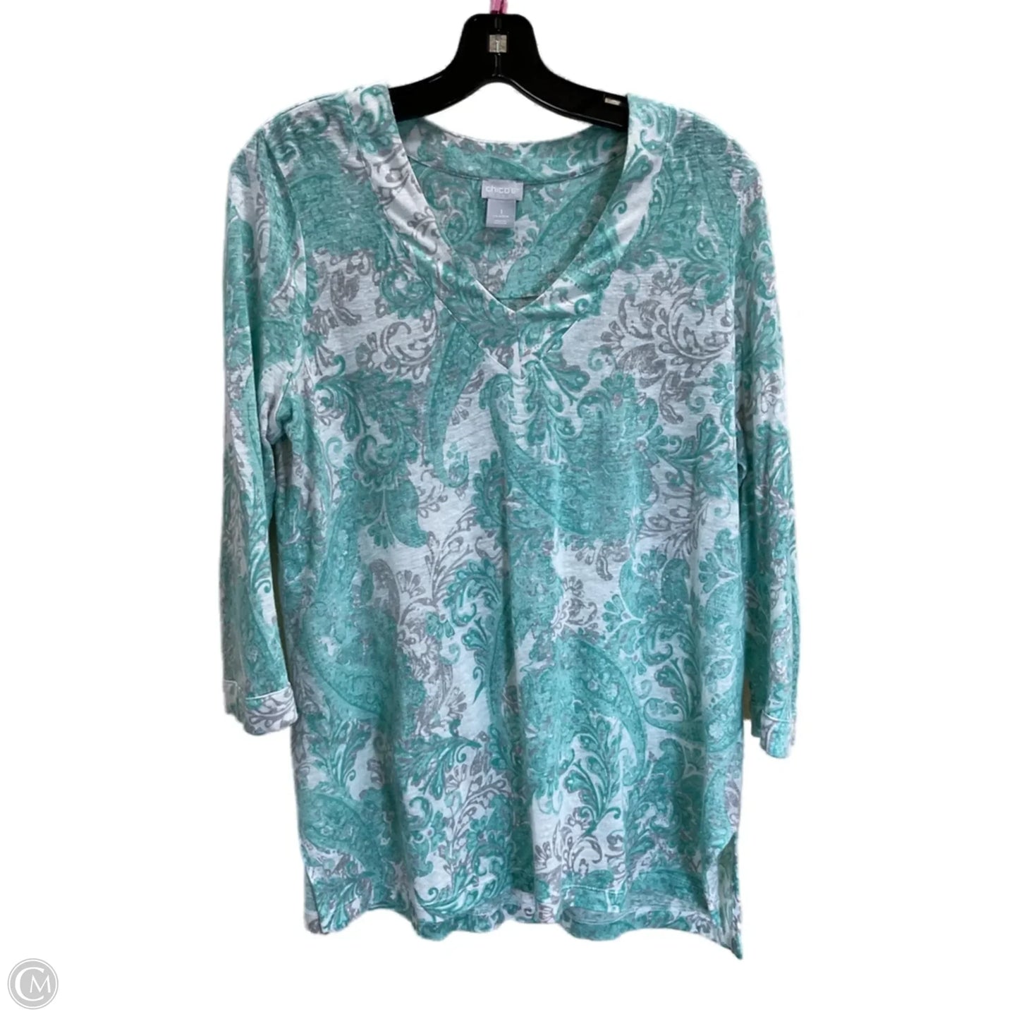 Top 3/4 Sleeve By Chicos In Green, Size: M