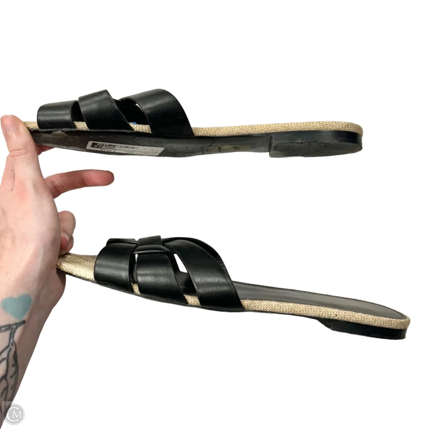 Sandals Luxury Designer By Yves Saint Laurent In Black, Size: 10.5