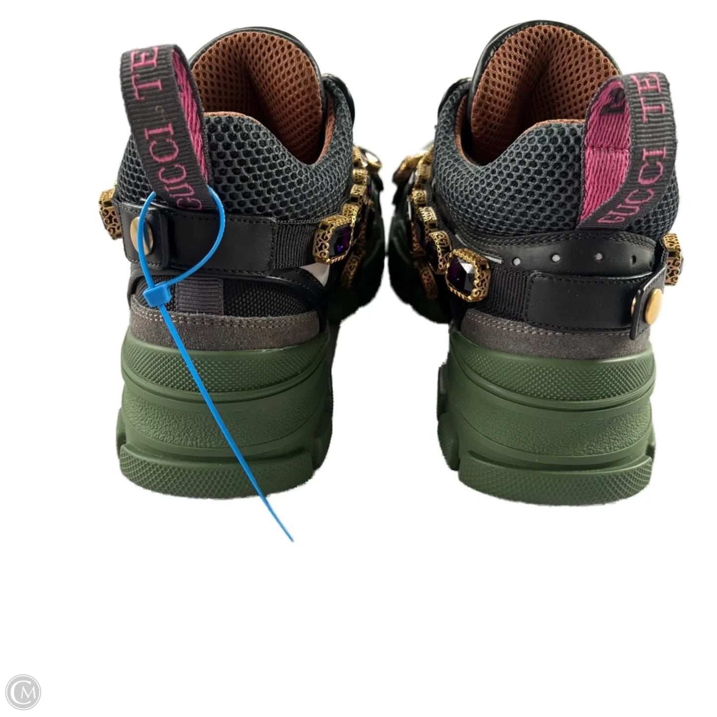 Shoes Luxury Designer By Gucci In Black & Green, Size: 5.5