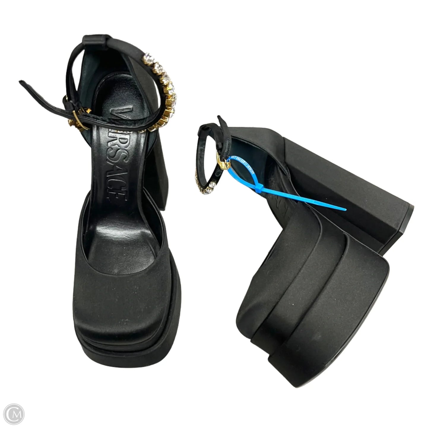 Shoes Luxury Designer By Versace In Black, Size: 5.5