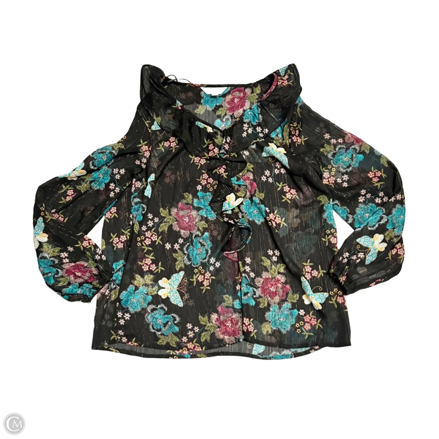 Top Long Sleeve By Lc Lauren Conrad In Black & Blue, Size: M