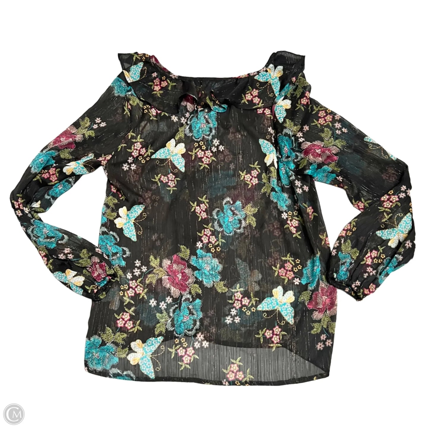 Top Long Sleeve By Lc Lauren Conrad In Black & Blue, Size: M