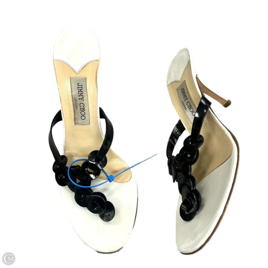 Sandals Luxury Designer By Jimmy Choo In Black & White, Size: 10.5