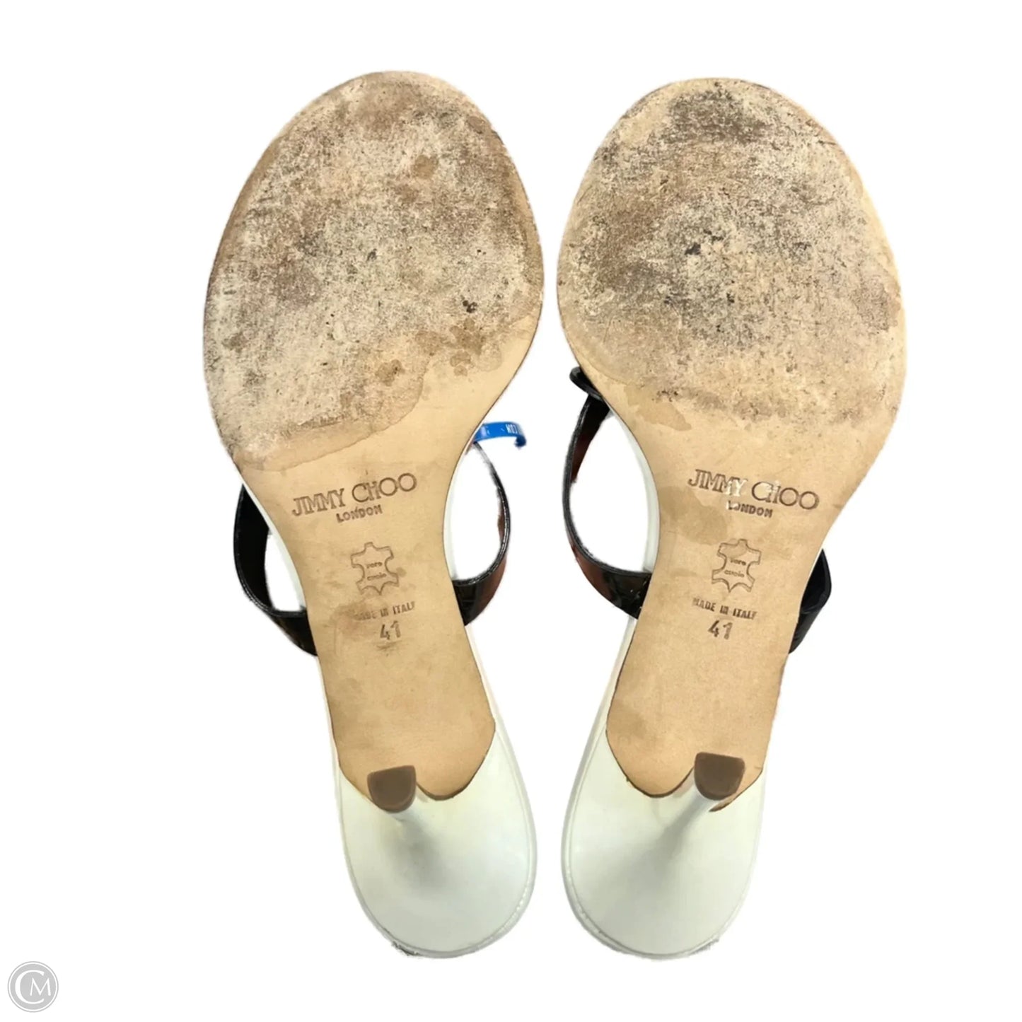Sandals Luxury Designer By Jimmy Choo In Black & White, Size: 10.5