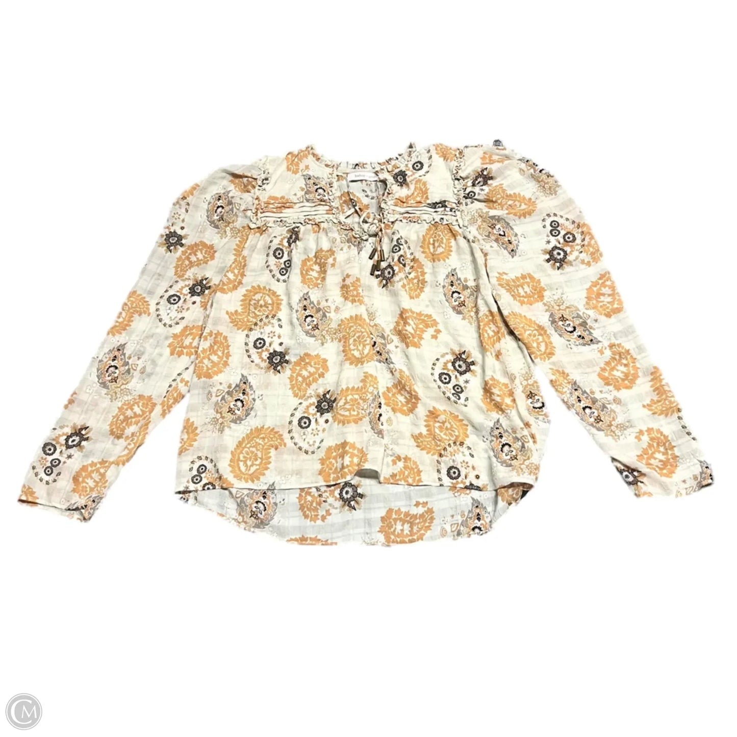 Top Long Sleeve By Bishop + Young In Cream & Orange, Size: L