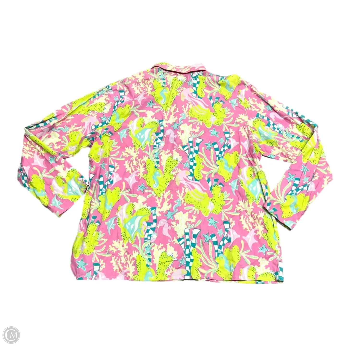 Top Long Sleeve Designer By Lilly Pulitzer In Green & Pink, Size: L
