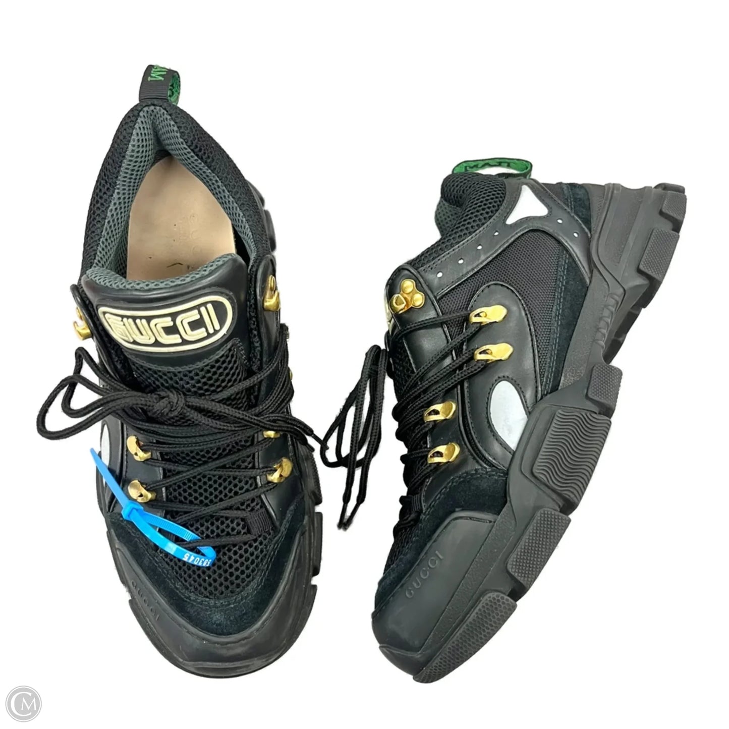 Shoes Luxury Designer By Gucci In Black & Green, Size: 9