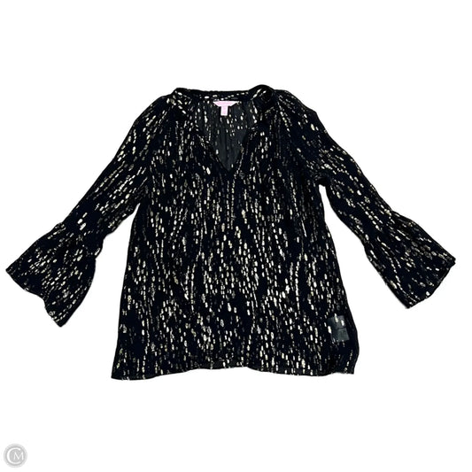 Top Long Sleeve Designer By Lilly Pulitzer In Black & Gold, Size: Xs