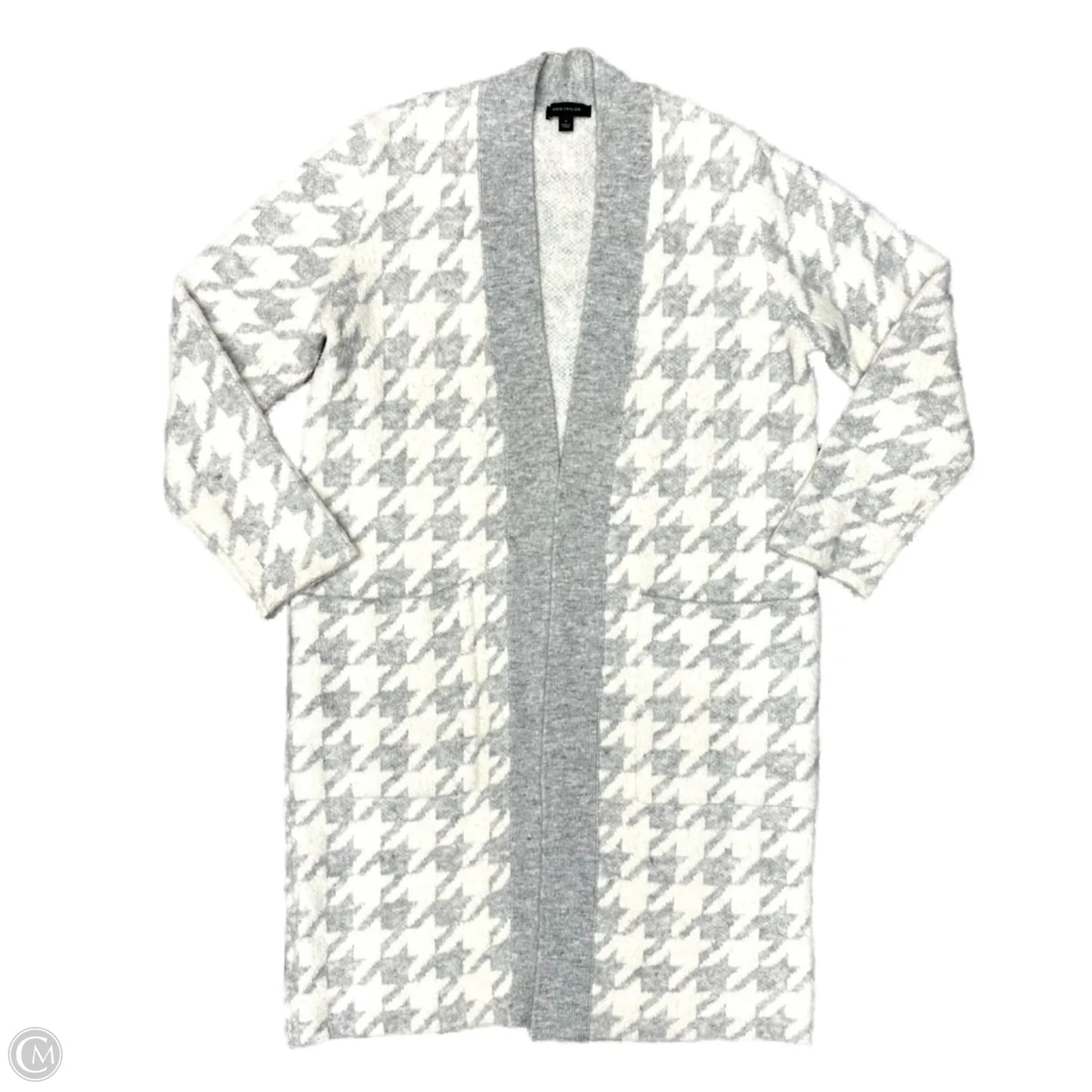 Sweater Cardigan By Ann Taylor In Grey & White, Size: M