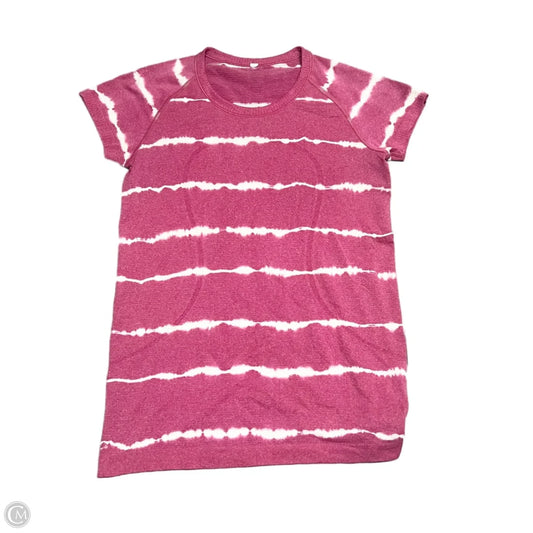Athletic Top Short Sleeve By Lululemon In Pink & White, Size: M