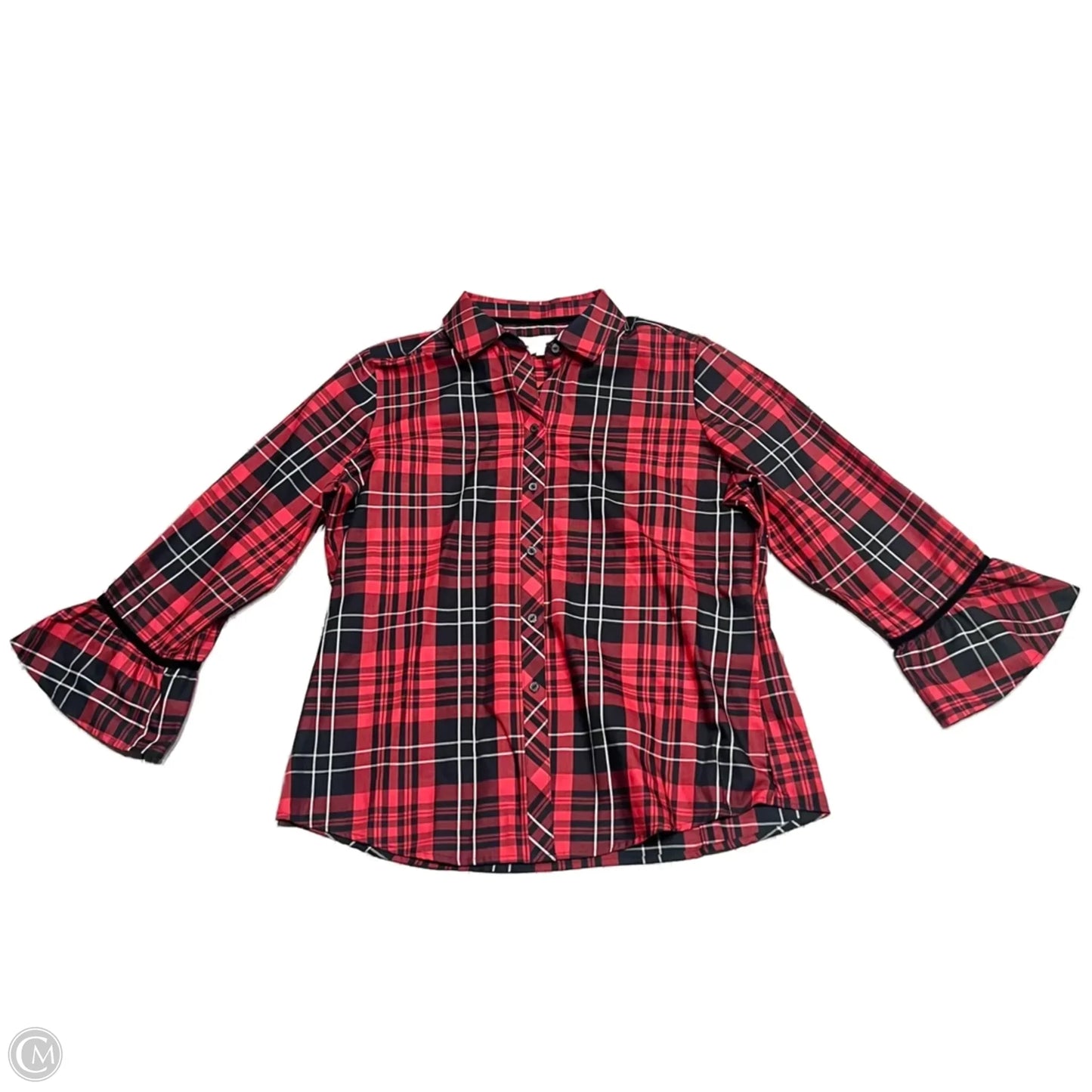 Top Long Sleeve By Foxcroft In Black & Red, Size: Xl