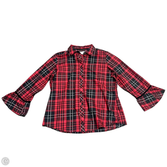 Top Long Sleeve By Foxcroft In Black & Red, Size: Xl