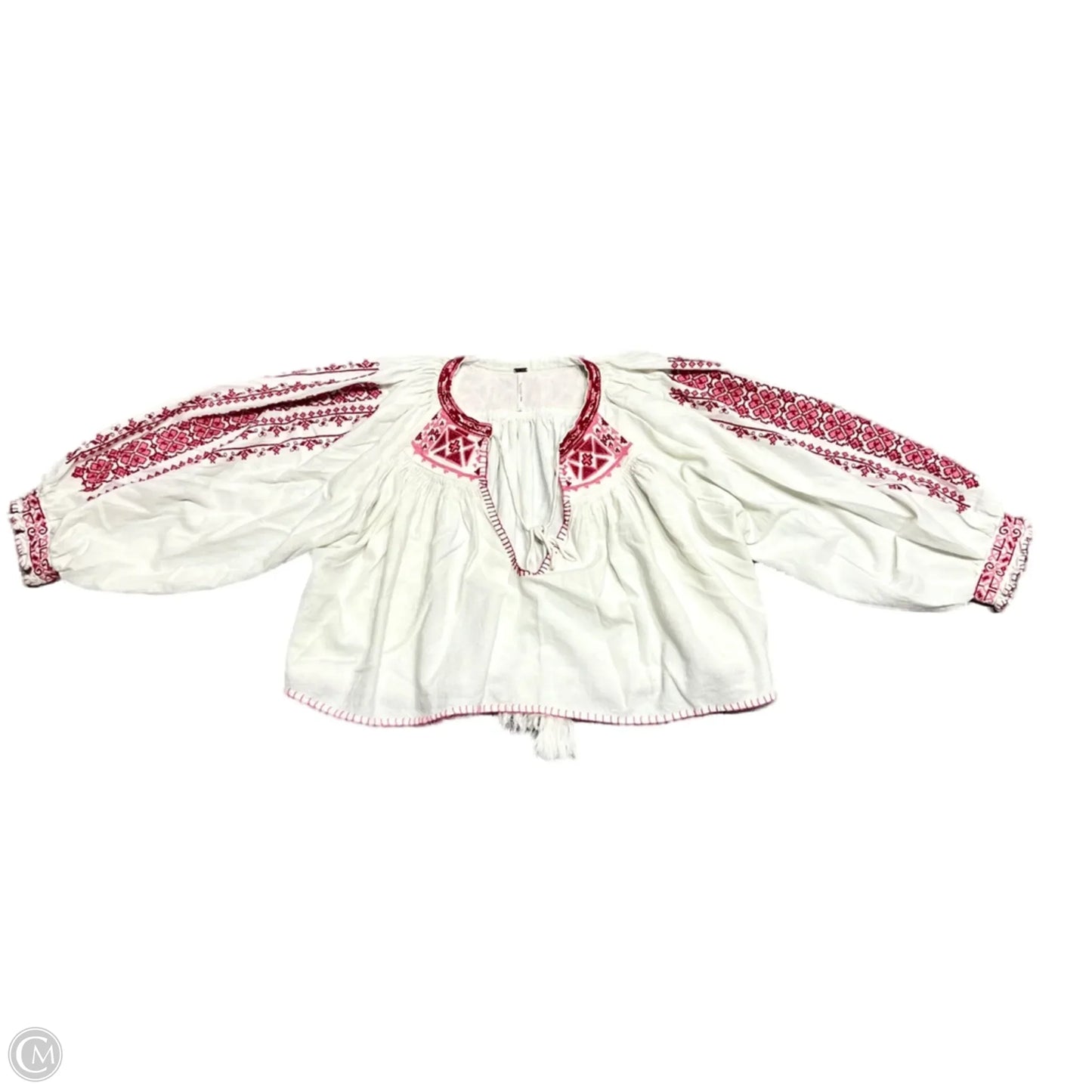 Top Long Sleeve By Free People In Cream & Red, Size: L
