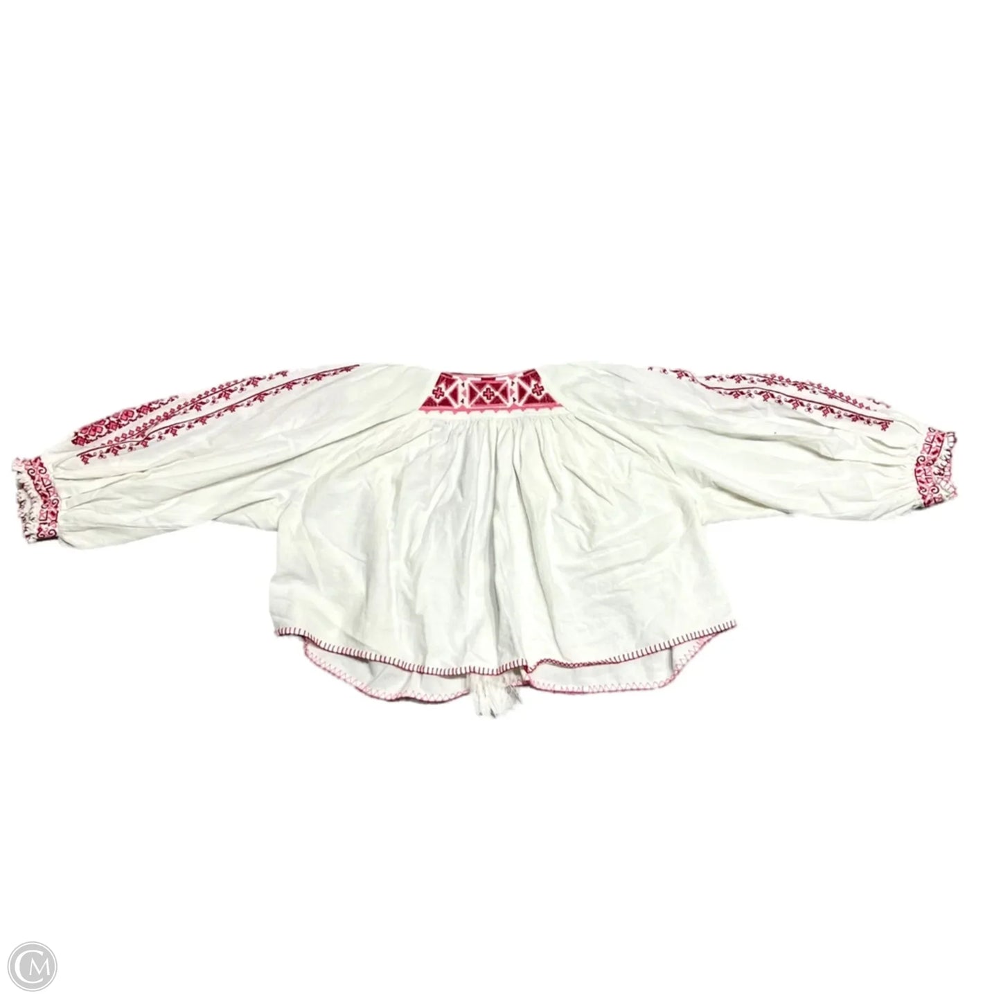 Top Long Sleeve By Free People In Cream & Red, Size: L