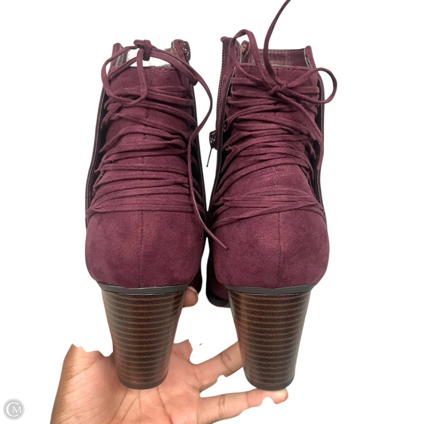 Boots Ankle Heels By Shoedazzle In Maroon, Size: 11