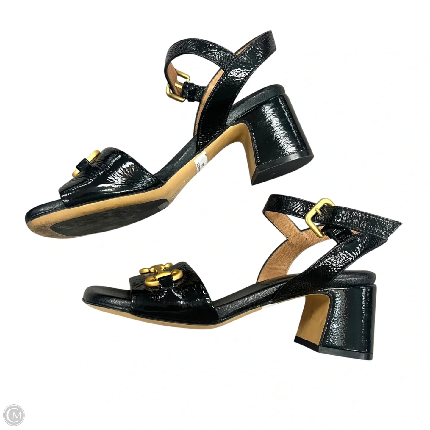 Sandals Heels Block By Mara Bini In Black & Gold, Size: 7
