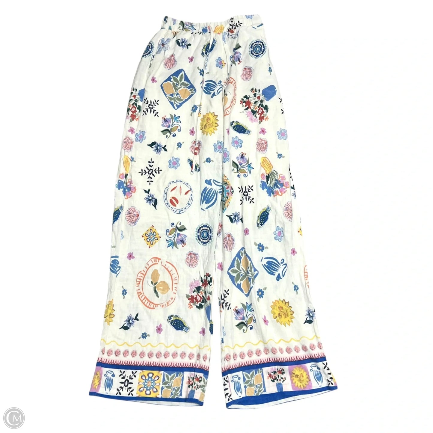 Pants Wide Leg By Petal & Pup In Blue & White, Size: S