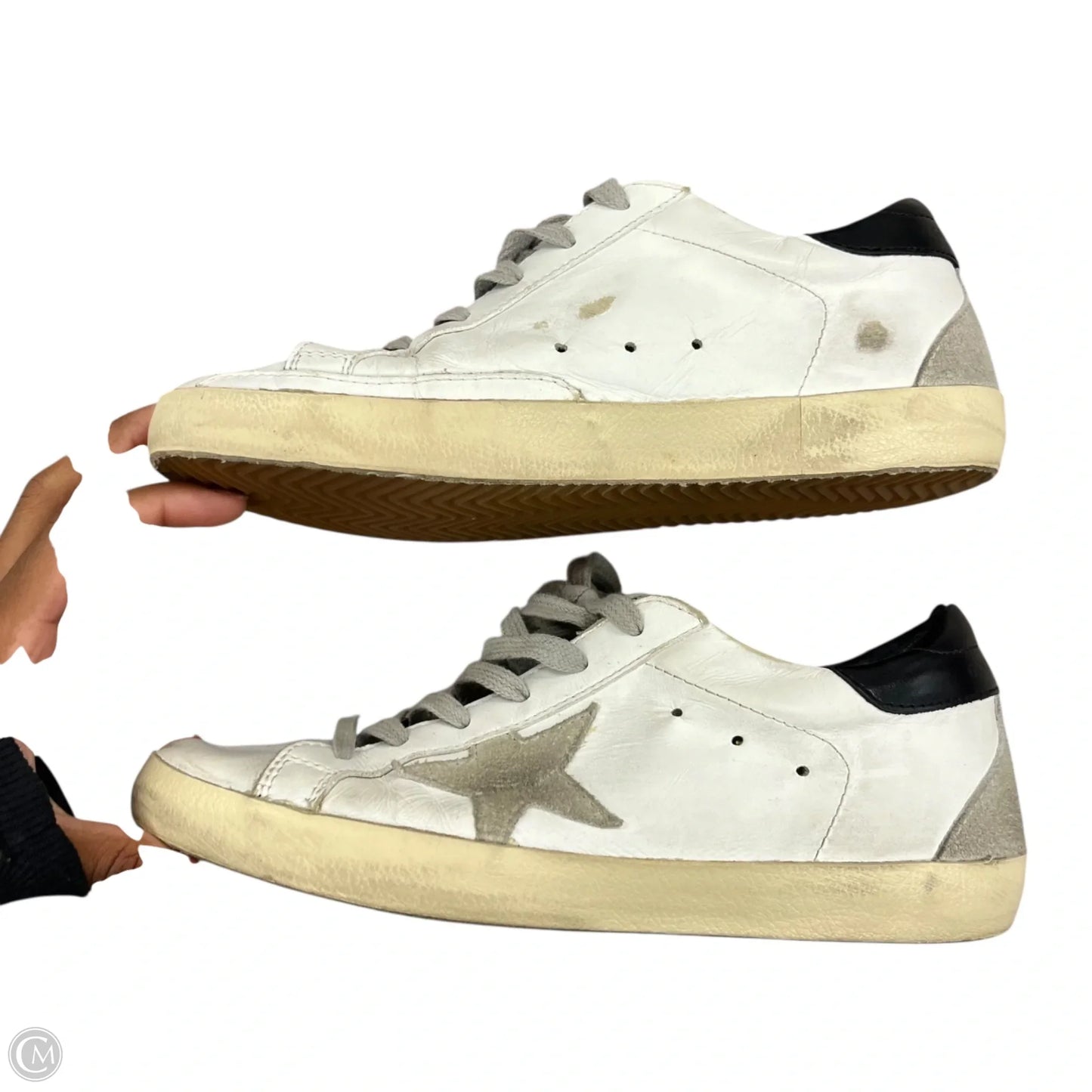 Shoes Luxury Designer By Golden Goose In Grey & White, Size: 7.5