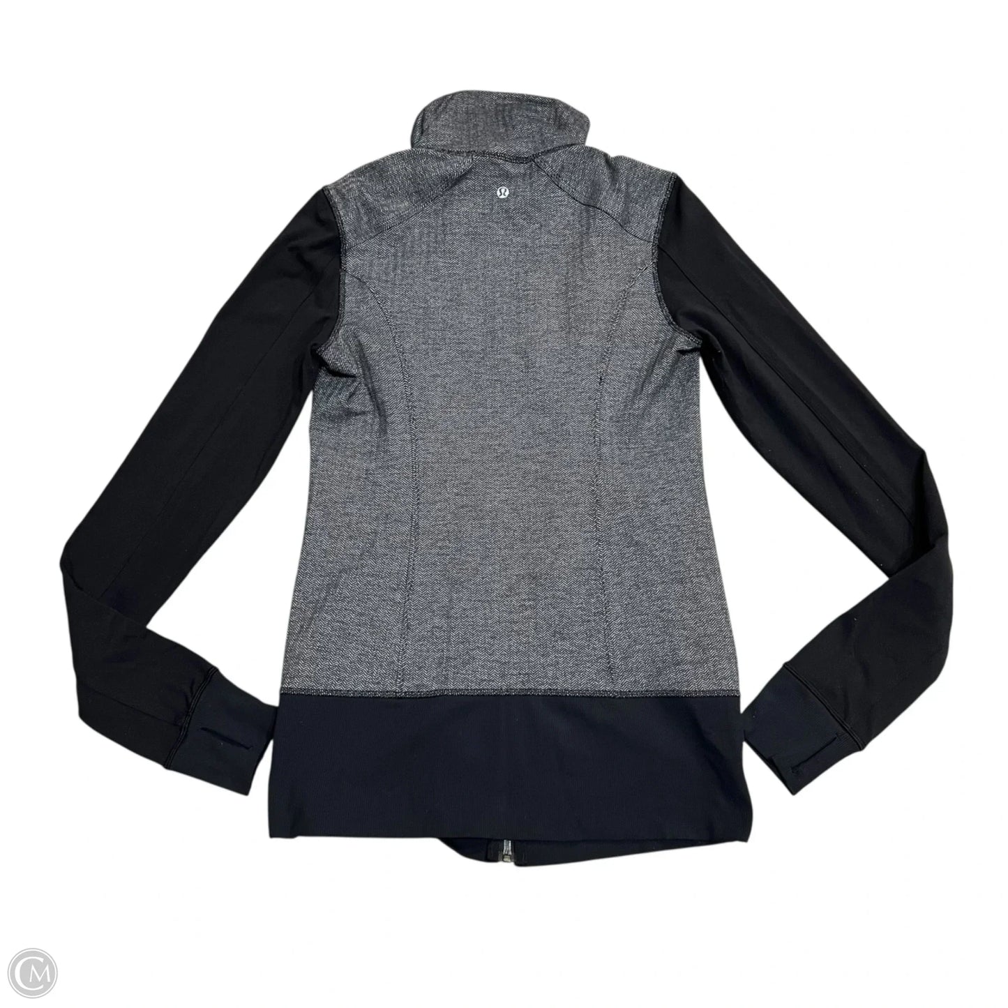 Athletic Top Long Sleeve Collar By Lululemon In Black & Grey, Size: S