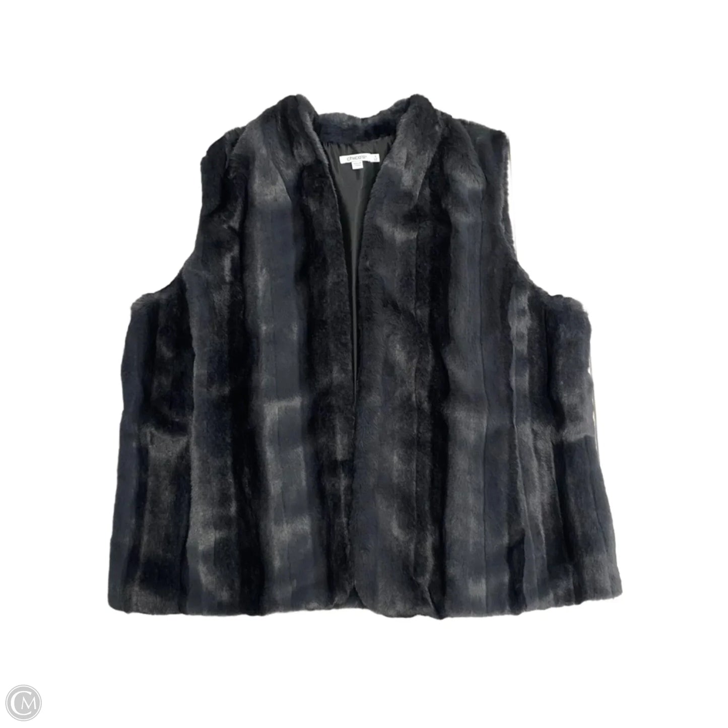 Vest Faux Fur & Sherpa By Chicos In Black & Grey, Size: Xxl