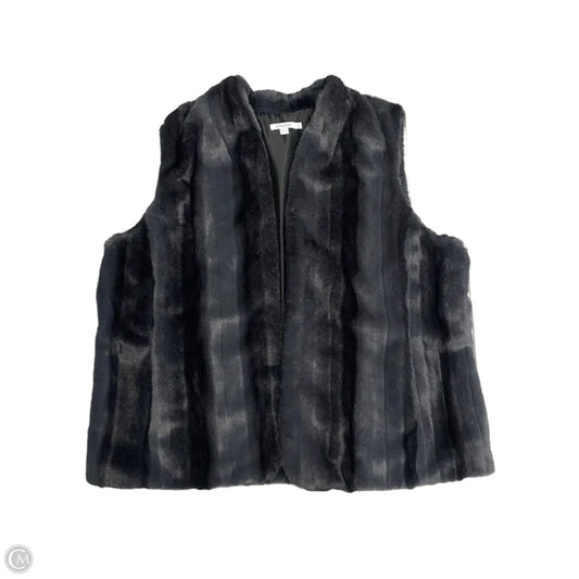 Vest Faux Fur & Sherpa By Chicos In Black & Grey, Size: Xxl