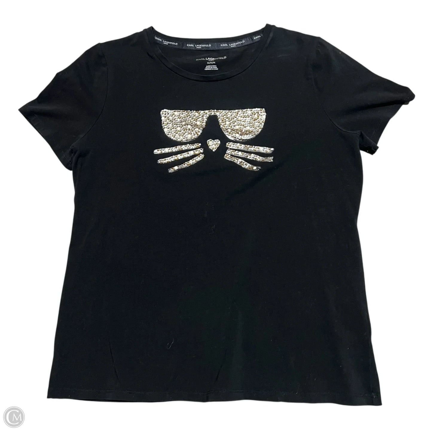Top Short Sleeve Designer By Karl Lagerfeld In Black, Size: M