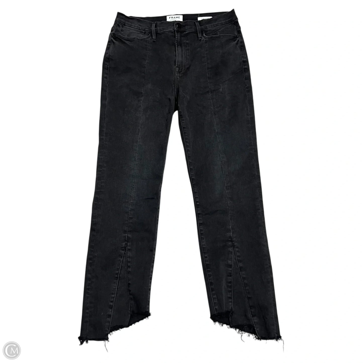 Jeans Straight By Frame In Black Denim, Size: 14